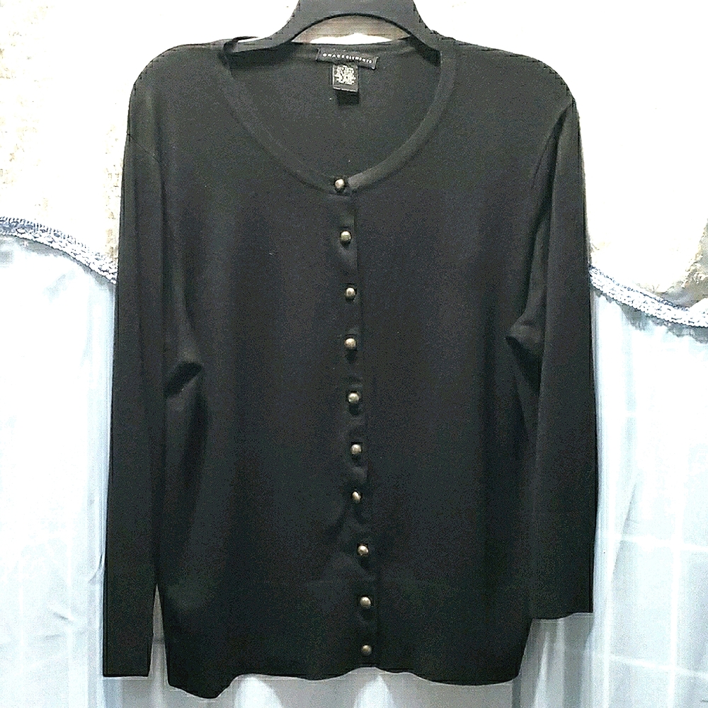 GRACE ELEMENTS BLK BUTTON DOWN SWEATER SZ XL